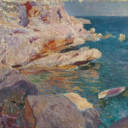 Πινακας σε καμβά JOAQUIN SOROLLA - FELSEN VON JAVEA MIT WEISSEM BOOT - Sorolla Joaquin Sticky 5