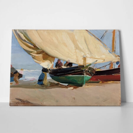 Πινακας σε καμβά JOAQUIN SOROLLA - FISHERMEN STRANDED BOATS VALENCIA