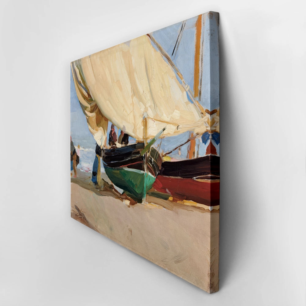Πινακας σε καμβά JOAQUIN SOROLLA - FISHERMEN STRANDED BOATS VALENCIA