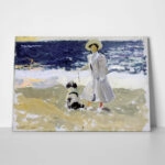 Πινακας σε καμβά JOAQUIN SOROLLA - LADY AND DOG ON THE BEACH