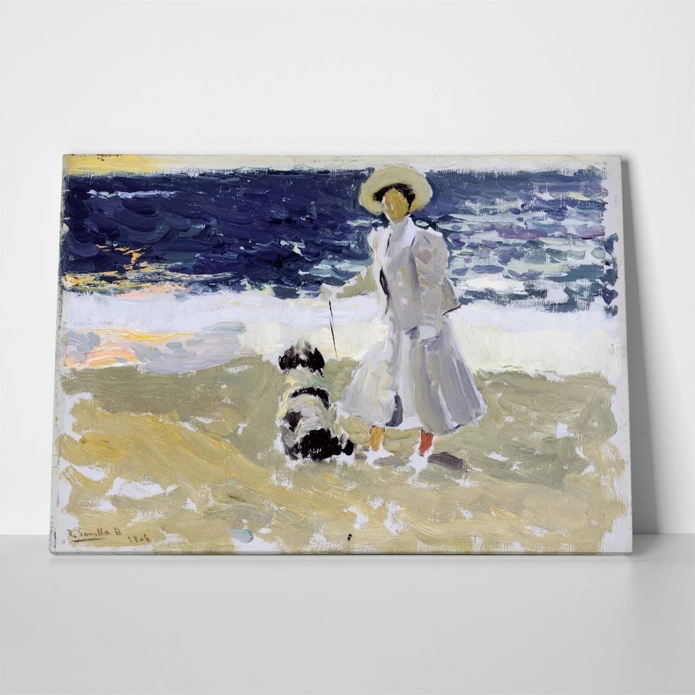 Πινακας σε καμβά JOAQUIN SOROLLA - LADY AND DOG ON THE BEACH