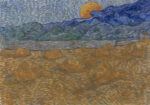 Πινακας σε καμβά VAN GOGH - LANDSCAPE WITH WHEAT SHEAVES AND RISING MOON