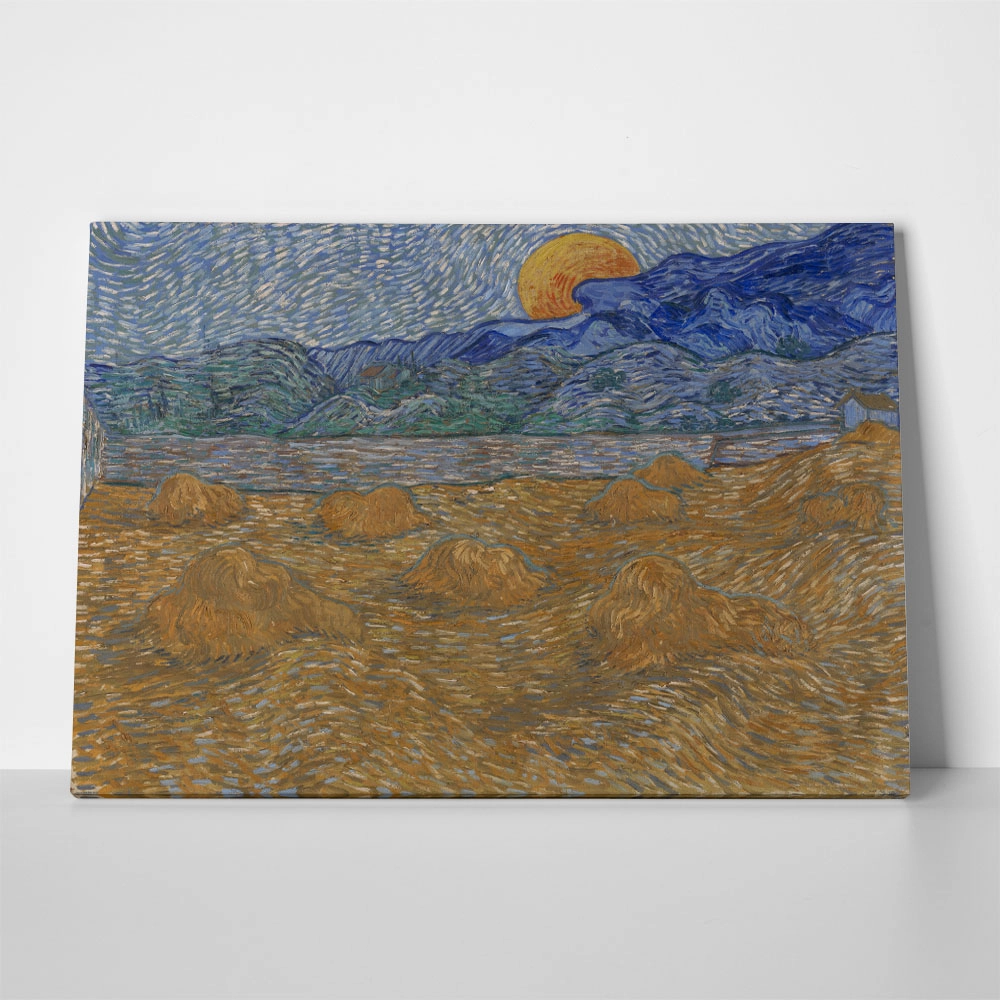 Πινακας σε καμβά VAN GOGH - LANDSCAPE WITH WHEAT SHEAVES AND RISING MOON