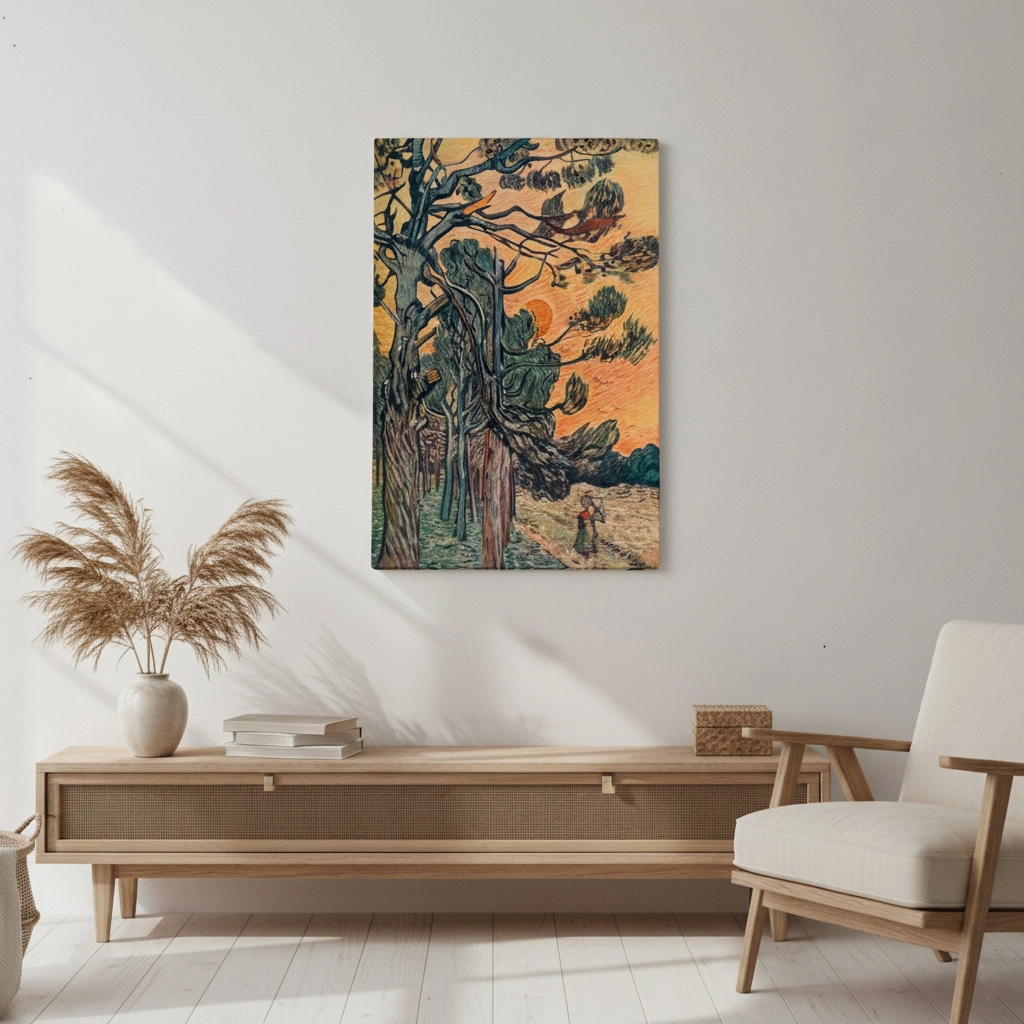 Πινακας σε καμβά VAN GOGH - FORET DE SAPINS AU DECLIN DU JOUR