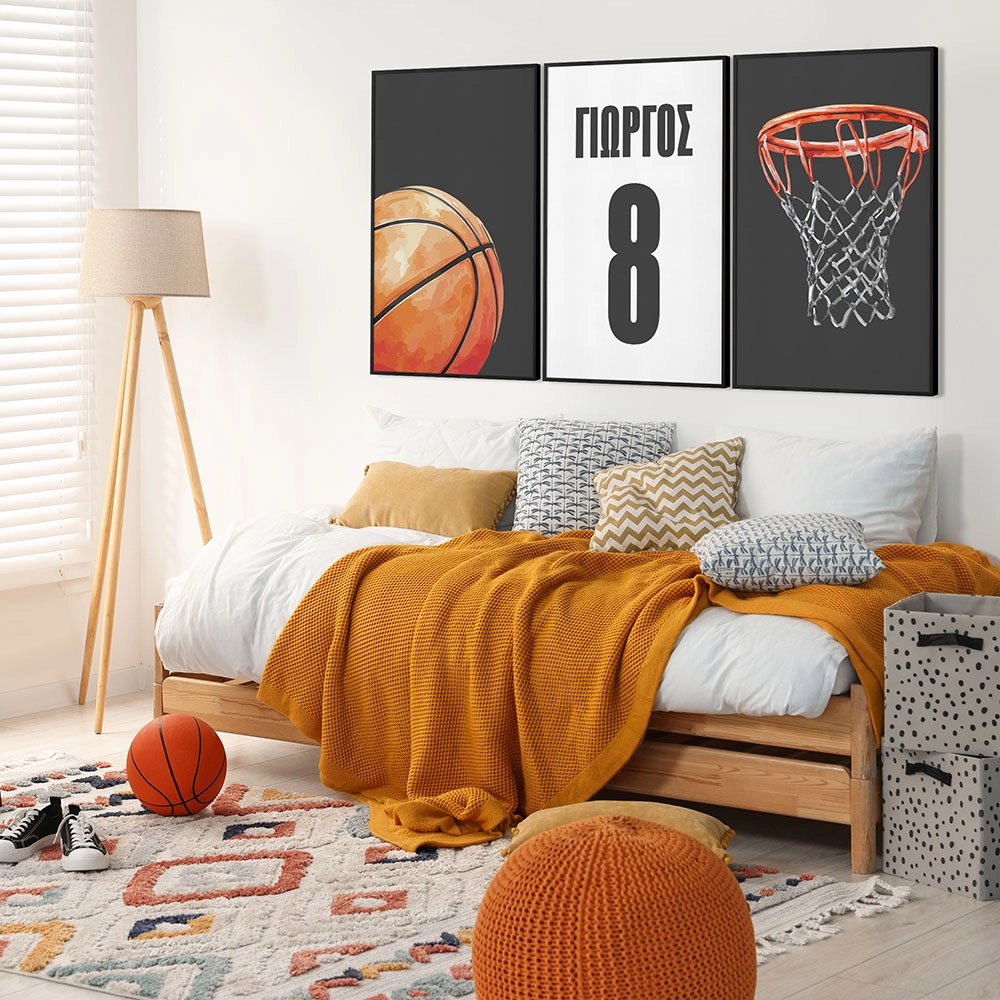 Σετ τριπτυχο προσωποποιημενο ποστερ BASKETBALL NAME