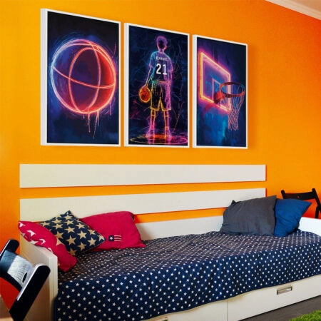 Σετ τριπτυχο προσωποποιημενο ποστερ BASKETBALL NEON NAME - Παιδικά