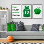 Σετ τριπτυχο προσωποποιημενο ποστερ BASKETBALL SHIRT NAME GREEN