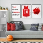 Σετ τριπτυχο προσωποποιημενο ποστερ BASKETBALL SHIRT NAME RED