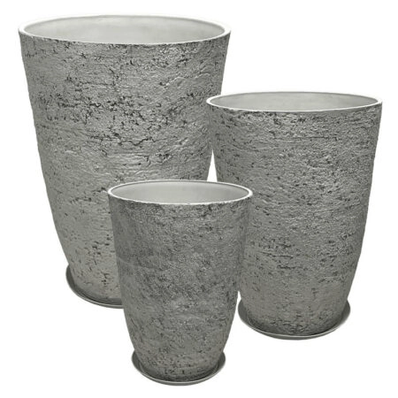 STONE POLYRESIN ΚΑΣΠΩ ΜΕ ΠΙΑΤΟ ΣΕΤ/6 ΓΚΡΙ ΦΘΑΡΜΕΝΟΣ ΒΡΑΧΟΣ - L:Φ51x71, M:Φ43x60, S:Φ35.5x49.5cm - Κασπω