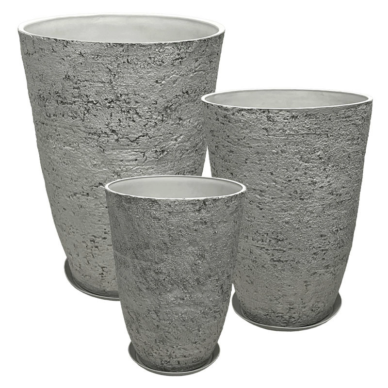 STONE POLYRESIN ΚΑΣΠΩ ΜΕ ΠΙΑΤΟ ΣΕΤ/6 ΓΚΡΙ ΦΘΑΡΜΕΝΟΣ ΒΡΑΧΟΣ - L:Φ51x71, M:Φ43x60, S:Φ35.5x49.5cm