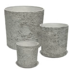 STONE POLYRESIN ΚΑΣΠΩ ΜΕ ΠΙΑΤΟ ΣΕΤ/5 ΓΚΡΙ ΦΘΑΡΜΕΝΟΣ ΒΡΑΧΟΣ - L:Φ43x43, M:Φ35x36, S:Φ28x28cm