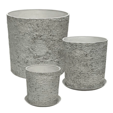 STONE POLYRESIN ΚΑΣΠΩ ΜΕ ΠΙΑΤΟ ΣΕΤ/5 ΓΚΡΙ ΦΘΑΡΜΕΝΟΣ ΒΡΑΧΟΣ - L:Φ43x43, M:Φ35x36, S:Φ28x28cm - Κασπω