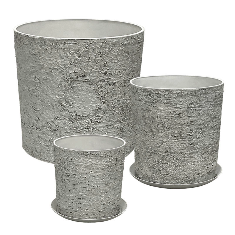 STONE POLYRESIN ΚΑΣΠΩ ΜΕ ΠΙΑΤΟ ΣΕΤ/5 ΓΚΡΙ ΦΘΑΡΜΕΝΟΣ ΒΡΑΧΟΣ - L:Φ43x43, M:Φ35x36, S:Φ28x28cm