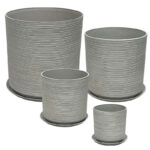 STONE POLYRESIN ΚΑΣΠΩ ΜΕ ΠΙΑΤΟ ΣΕΤ/8 ΓΚΡΙ ΠΑΛΙΟ ΠΗΛΙΝΟ - L:Φ43x43.5, M:Φ35x35, S:Φ28x28, XS:Φ21x21.8cm