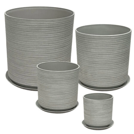 STONE POLYRESIN ΚΑΣΠΩ ΜΕ ΠΙΑΤΟ ΣΕΤ/8 ΓΚΡΙ ΠΑΛΙΟ ΠΗΛΙΝΟ - L:Φ43x43.5, M:Φ35x35, S:Φ28x28, XS:Φ21x21.8cm - Κασπω