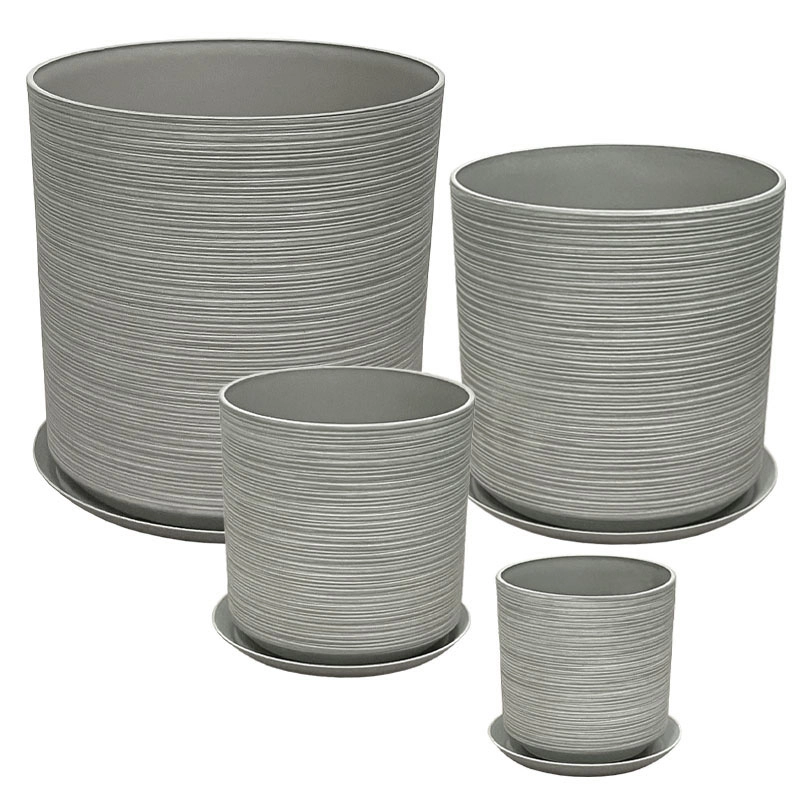 STONE POLYRESIN ΚΑΣΠΩ ΜΕ ΠΙΑΤΟ ΣΕΤ/8 ΓΚΡΙ ΠΑΛΙΟ ΠΗΛΙΝΟ - L:Φ43x43.5, M:Φ35x35, S:Φ28x28, XS:Φ21x21.8cm