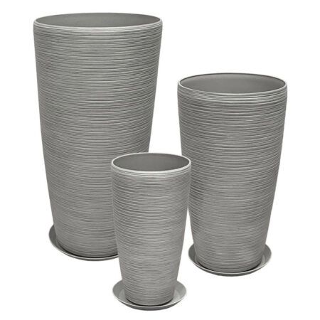 STONE POLYRESIN ΚΑΣΠΩ ΜΕ ΠΙΑΤΟ ΣΕΤ/6 ΓΚΡΙ ΠΑΛΙΟ ΠΗΛΙΝΟ - L:Φ40x75.5, M:Φ32x58, S:Φ23x42cm - Κασπω