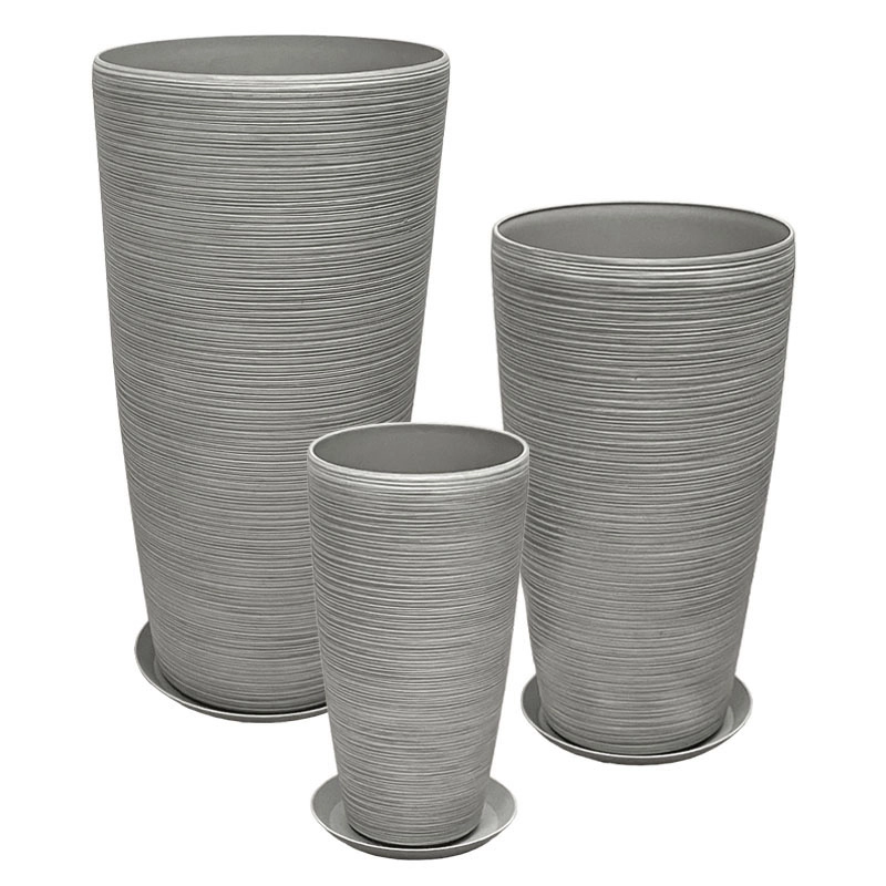 STONE POLYRESIN ΚΑΣΠΩ ΜΕ ΠΙΑΤΟ ΣΕΤ/6 ΓΚΡΙ ΠΑΛΙΟ ΠΗΛΙΝΟ - L:Φ40x75.5, M:Φ32x58, S:Φ23x42cm