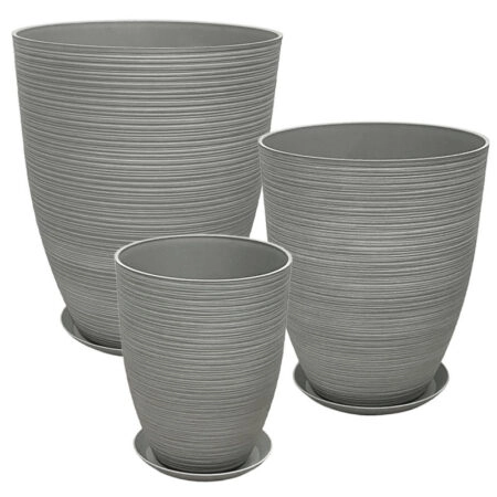 STONE POLYRESIN ΚΑΣΠΩ ΜΕ ΠΙΑΤΟ ΣΕΤ/6 ΓΚΡΙ ΠΑΛΙΟ ΠΗΛΙΝΟ - L:Φ43x52.5, M:Φ35x42.5, S:Φ28x34.5cm - Κασπω