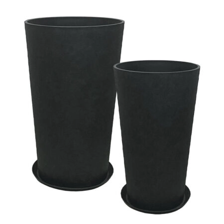 STONE POLYRESIN ΚΑΣΠΩ ΜΕ ΠΙΑΤΟ ΣΕΤ/4 ΜΑΥΡΟ ΑΝΘΡΑΚΙ ΚΩΝIKO ΨΗΛΟ - L:Φ45.5x76, M:Φ36.5x62cm