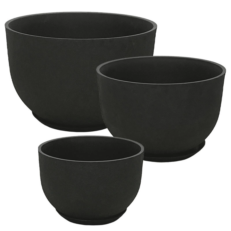 STONE POLYRESIN ΚΑΣΠΩ ΜΕ ΠΙΑΤΟ ΣΕΤ/6 ΜΑΥΡΟ ΑΝΘΡΑΚΙ ΓΑΒΑΘΑ - L:Φ55x36.5, M:Φ45x30, S:Φ33x22cm