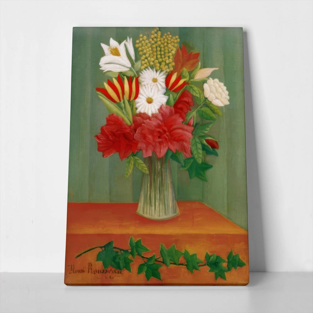 Πινακας σε καμβά HENRI ROUSSEAU - BOUQUET OF FLOWERS WITH AN IVY BRANCH