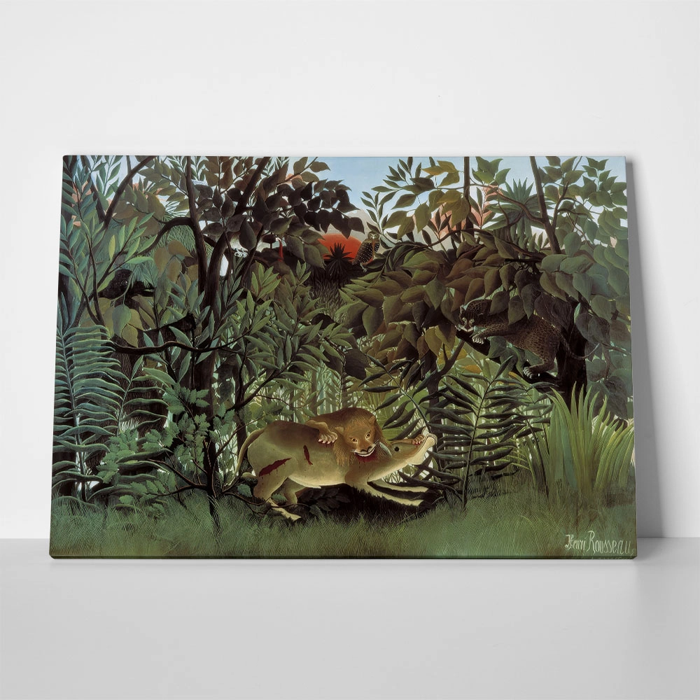 Πινακας σε καμβά HENRI ROUSSEAU - THE HUNGRY LION THROWS ITSELF ON THE ANTELOPE