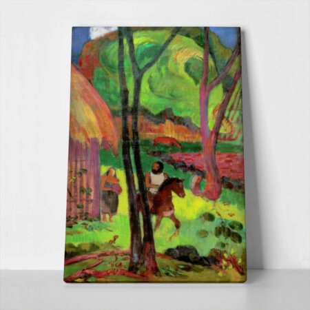 Πινακας σε καμβά PAUL GAUGUIN - RIDER IN FRONT OF THE HUT - Paul Gauguin