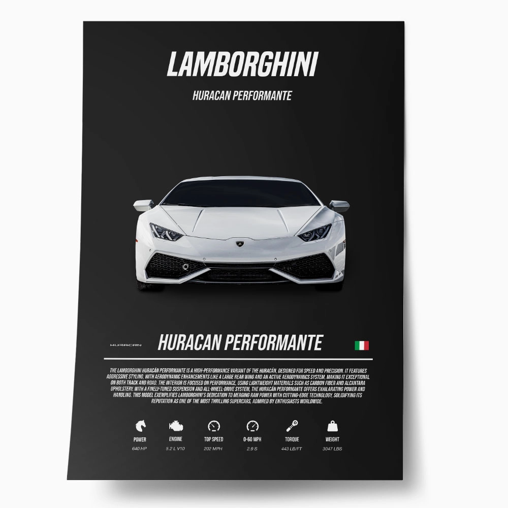 Πόστερ LAMBORGHINI HURRACAN PERFORMANTE WHITE IMPERIAL