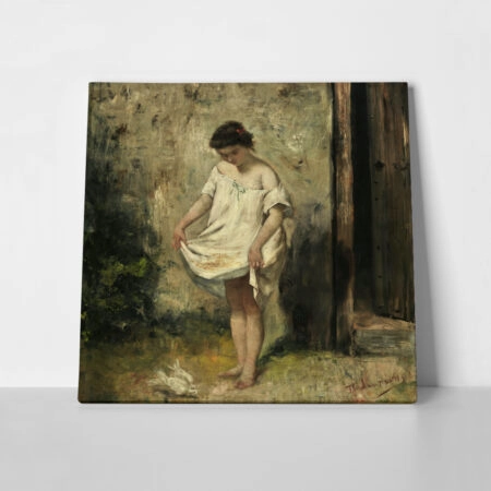Πίνακας σε καμβά ΛΕΜΠΕΣΗΣ ΠΟΛΥΧΡΟΝΗΣ - ΚΟΡΗ ΠΟΥ ΤΑΪΖΕΙ ΠΕΡΙΣΤΕΡΙΑ - Πολυχρόνης Λεμπέσης