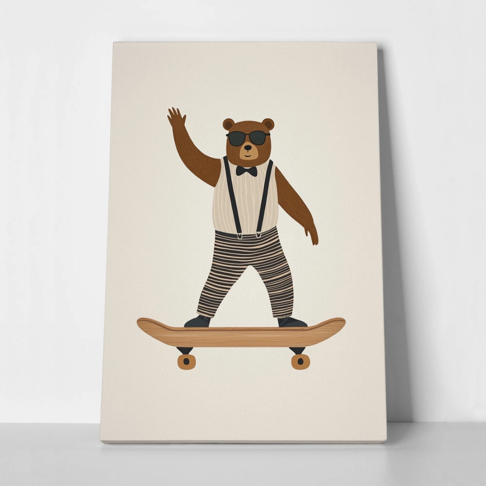 Πινακας σε καμβά BEAR ON SKATEBOARD