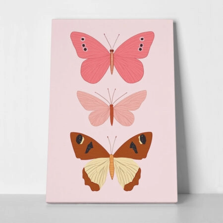 Πινακας σε καμβά BUTTERFLIES ON PINK - Παιδικοι και set