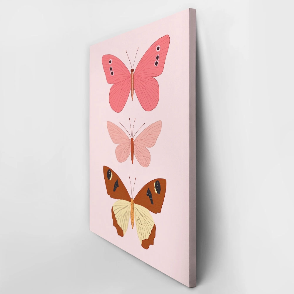Πινακας σε καμβά BUTTERFLIES ON PINK