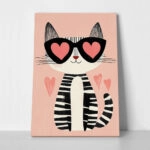 Πινακας σε καμβά CAT WITH HEART GLASSES