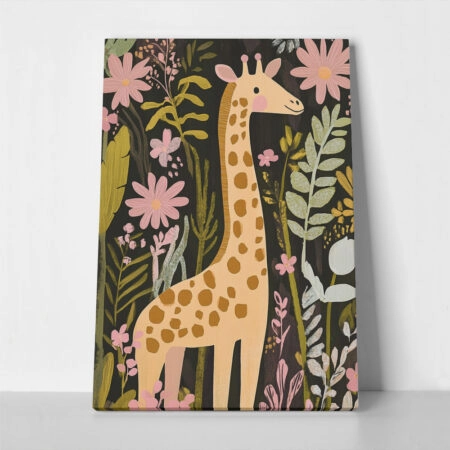 Πινακας σε καμβά GIRAFFE AMONG FLOWERS - Παιδικοι και set