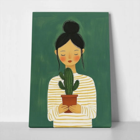 Πινακας σε καμβά GIRL WITH CACTUS - Παιδικοι και set