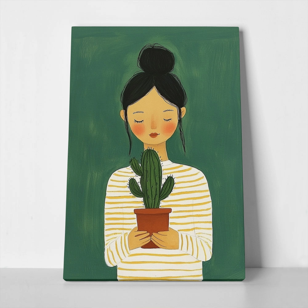 Πινακας σε καμβά GIRL WITH CACTUS