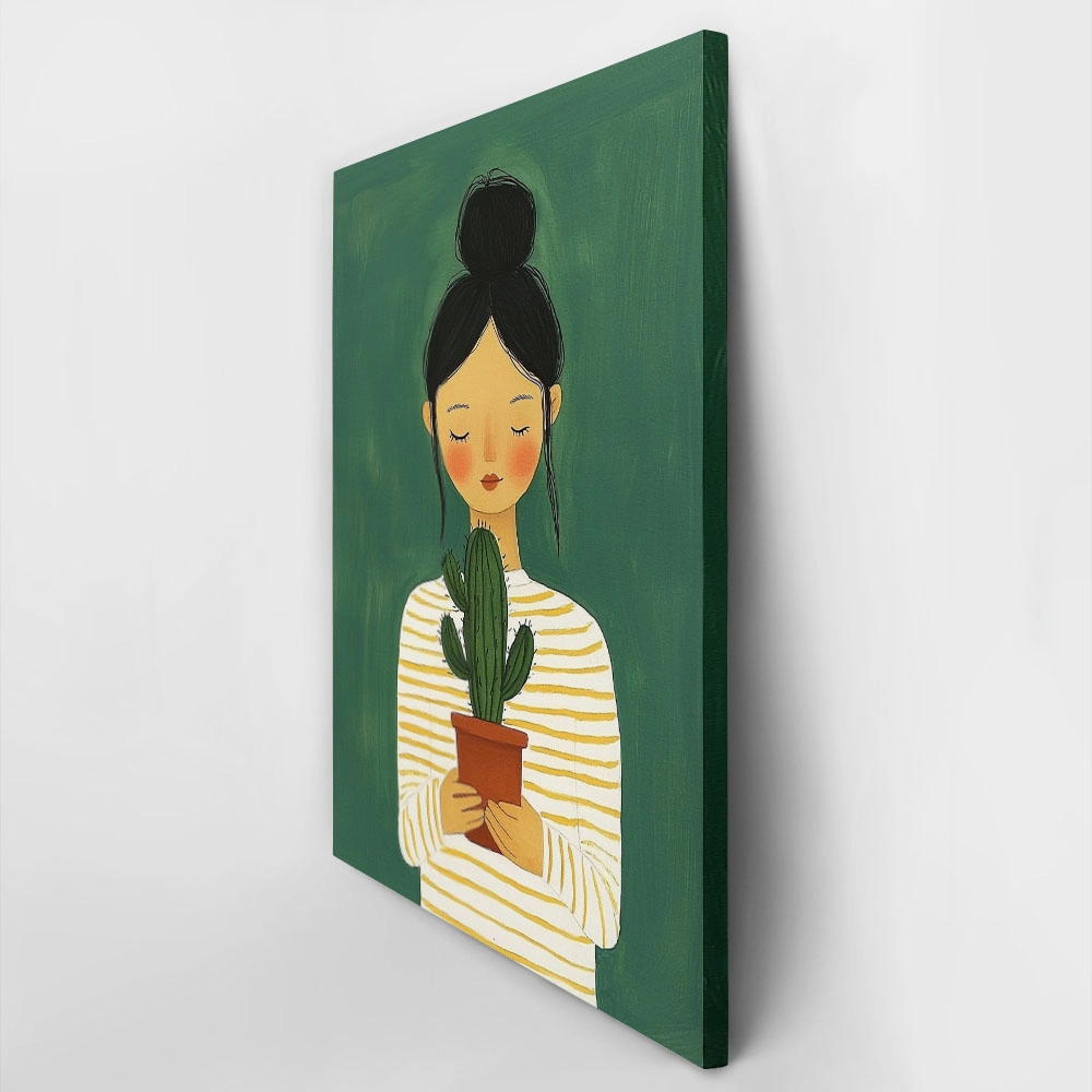 Πινακας σε καμβά GIRL WITH CACTUS