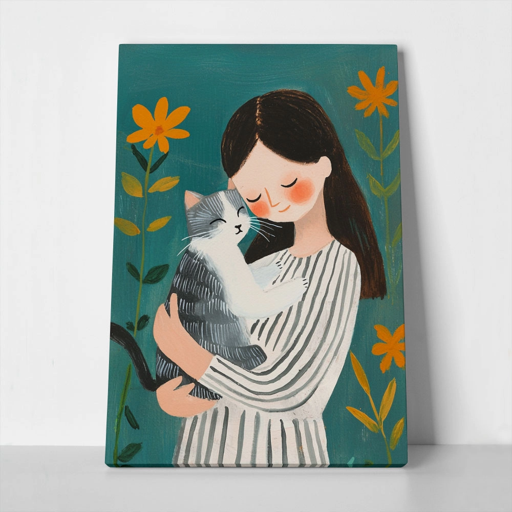 Πινακας σε καμβά GIRL WITH CAT