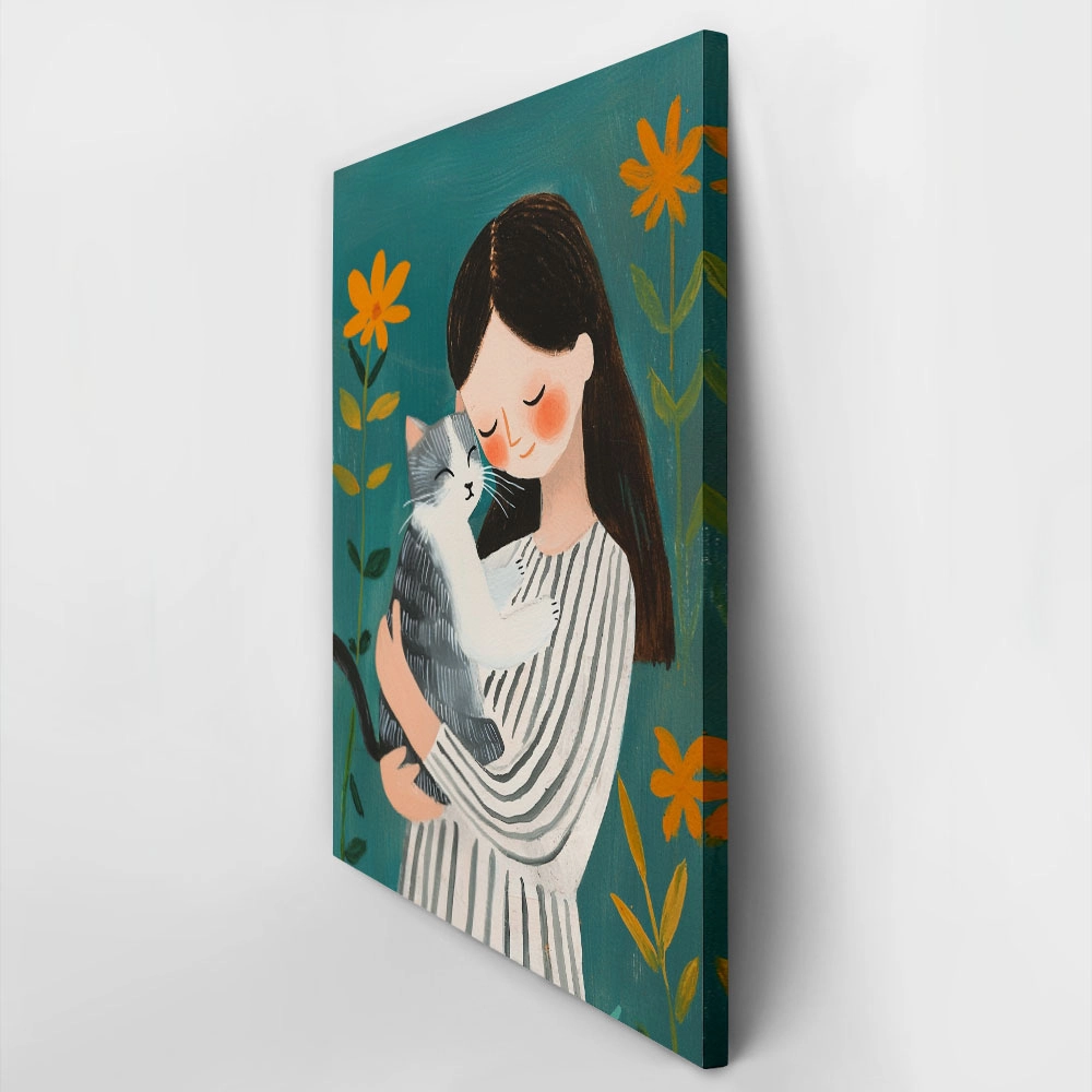 Πινακας σε καμβά GIRL WITH CAT
