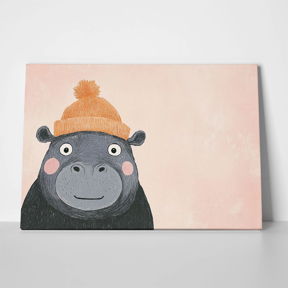Πινακας σε καμβά HIPPO WITH BEANIE