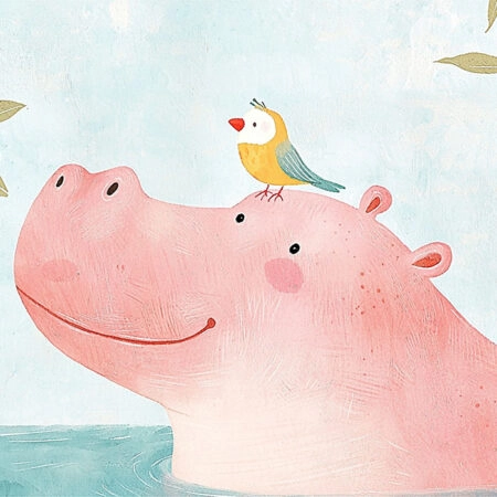 Πινακας σε καμβά HIPPO WITH BIRD - Παιδικοι και set Sticky 5