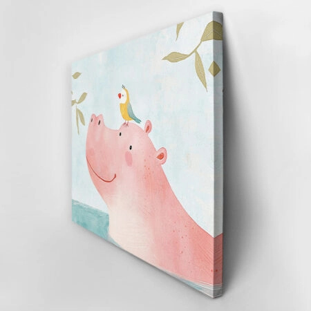 Πινακας σε καμβά HIPPO WITH BIRD - Παιδικοι και set Sticky 2