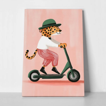 Πινακας σε καμβά LEOPARD ON SCOOTER - Παιδικοι και set