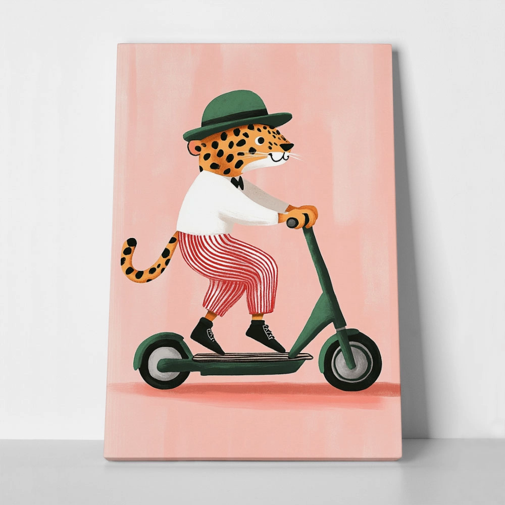 Πινακας σε καμβά LEOPARD ON SCOOTER