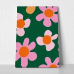 Πινακας σε καμβά PINK FLOWERS ON GREEN