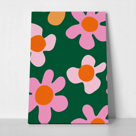 Πινακας σε καμβά PINK FLOWERS ON GREEN - Παιδικοι και set