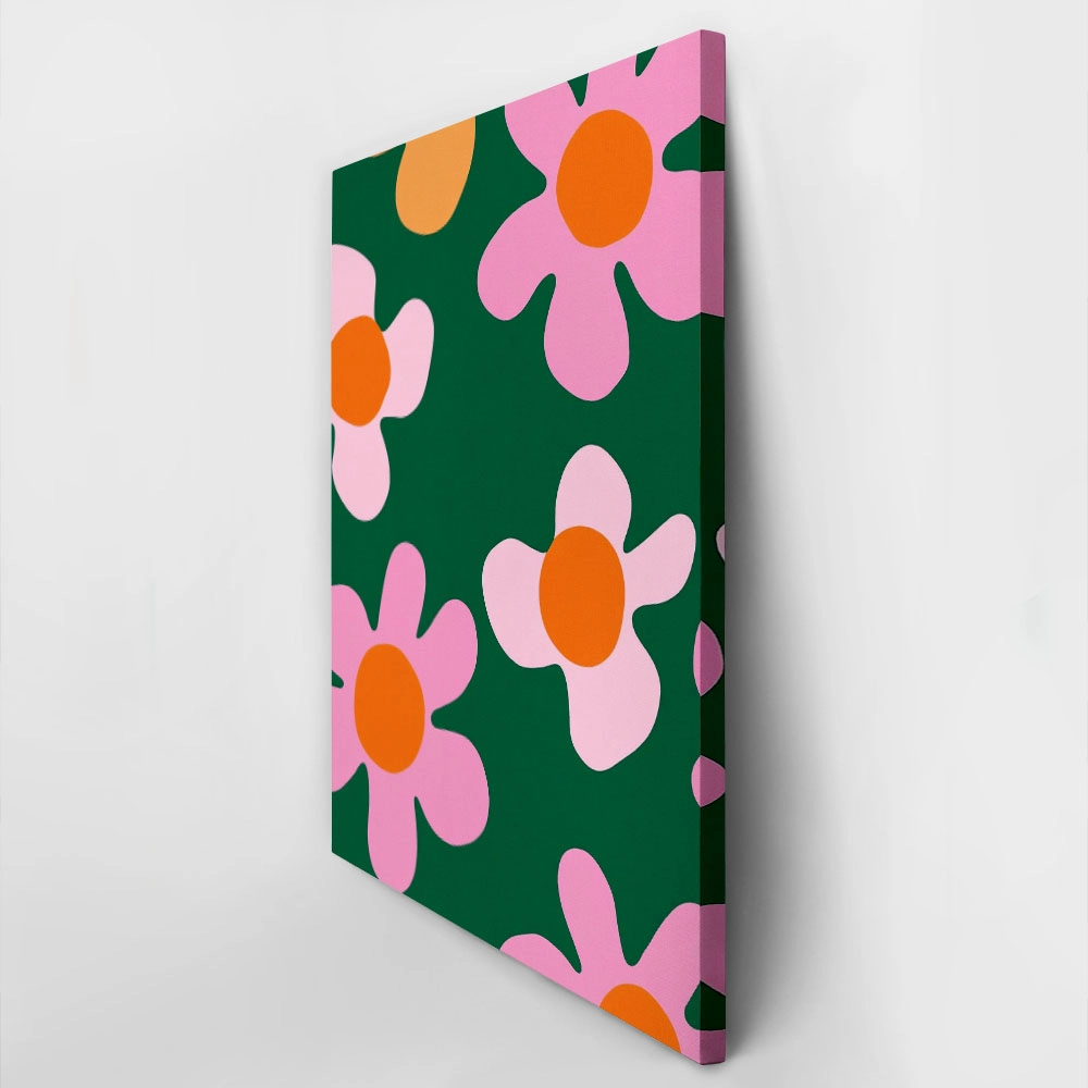 Πινακας σε καμβά PINK FLOWERS ON GREEN
