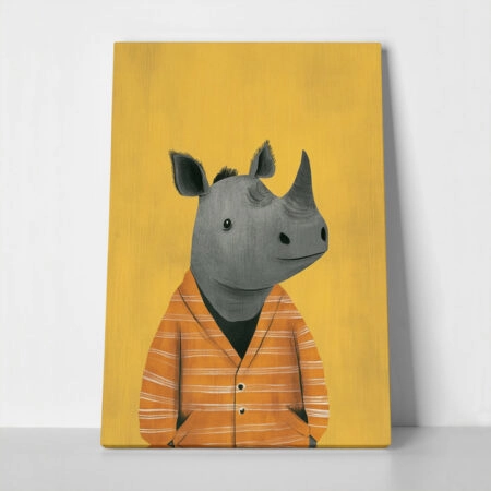 Πινακας σε καμβά RHINO ON YELLOW - Παιδικοι και set