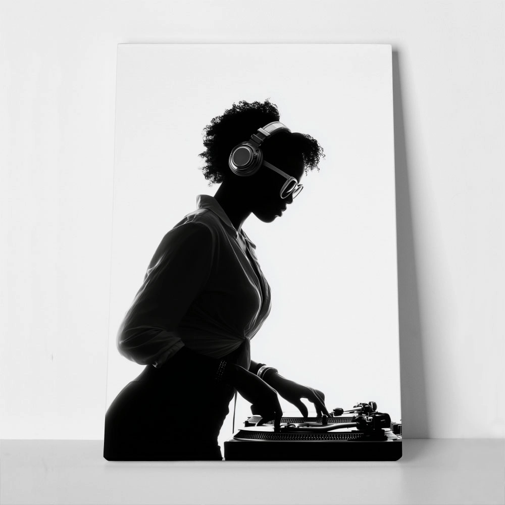 Πίνακας σε Καμβά AFROCENTRIC DJ BLACK AND WHITE